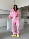 Casual Hooded Set Solid-color Long-sleeve Zip-up Cardigan With Drawstrings
